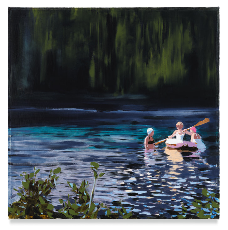 Paddlers, 2019, Mixed media oil on canvas, 14 x 14 inches, 35.6 x 35.6 cm, (MMG#32074)