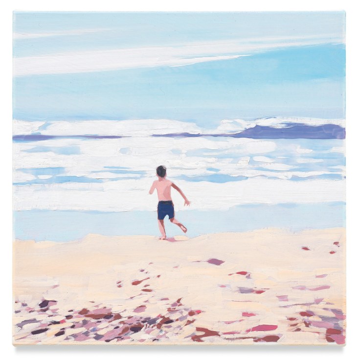 Boy Beach, 2019, Mixed media oil on canvas, 14 x 14 inches, 35.6 x 35.6 cm, (MMG#32079)