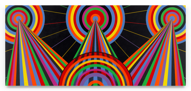 Untitled (Megastar), 2025, Acrylic paint and glitter on wood, 36 x 80 inches, 91.4 x 203.2 cm, MMG#37980