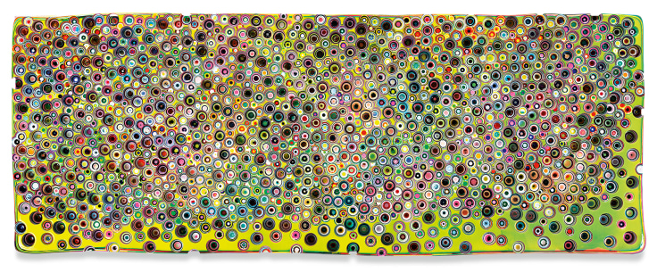 ALLTHENEONGODSTHEYMADE, 2020, Epoxy resin and pigments on wood, 36 x 96 inches, 91.4 x 243.8 cm, MMG#32909