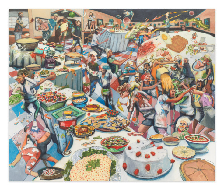 Rob Thom,&nbsp;Food Fight Club, 2018, Oil and wax on canvas, 60 x 72 inches, 152.4 x 182.9 cm,&nbsp;MMG#36620
