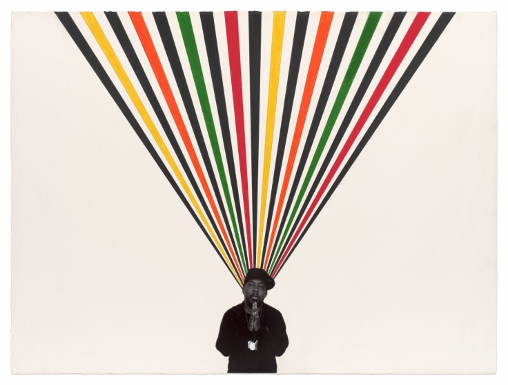 Rico Gatson,&nbsp;Phife, 2024, Colored pencil and photograph collage on paper,
