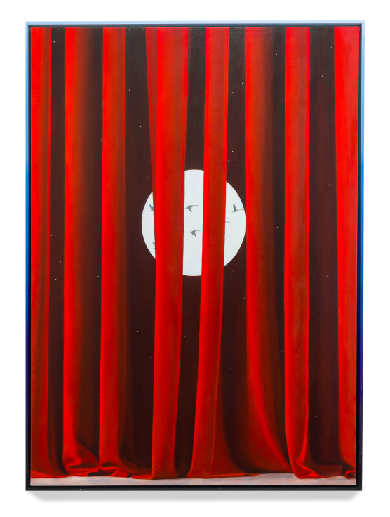 Emergence, 2025, Oil on linen in painted wood frame, 50 x 37 x 1 1/2 inches,