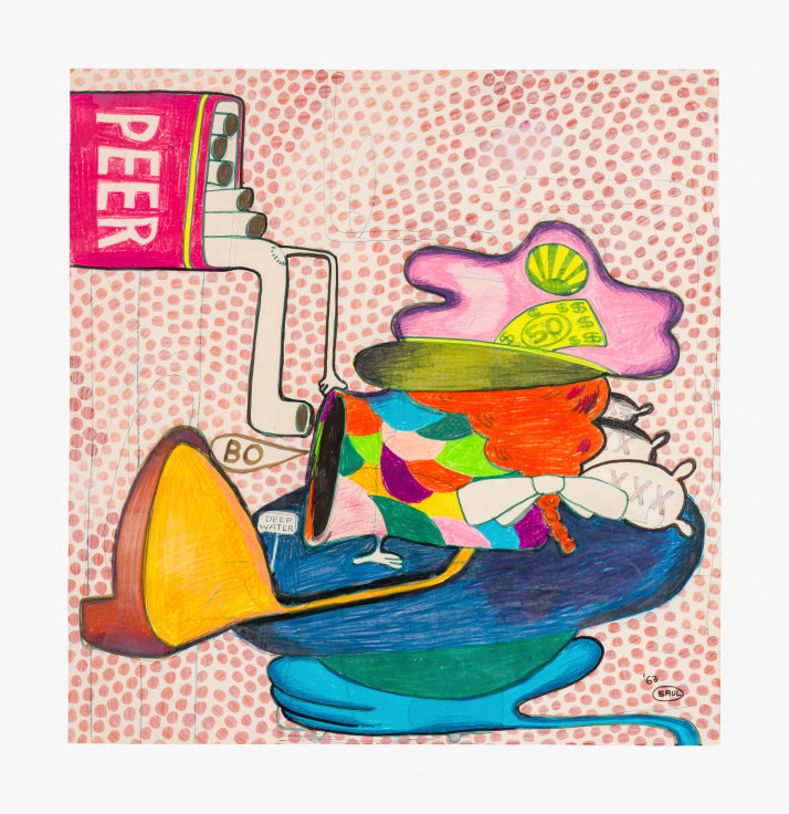Work on paper by Peter Saul titled Peer from 1963