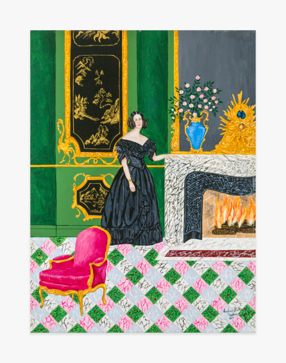Painting by Andrew LaMar Hopkins titled The Baroness Micaela Almonester de Pontalba in the H&ocirc;tel de Pontalba from 2020