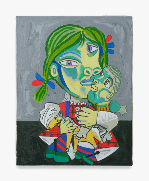 Painting by Keiichi Tanaami titled Pleasure of Picasso&mdash;Mother and Child No. 137 from 2020-2022