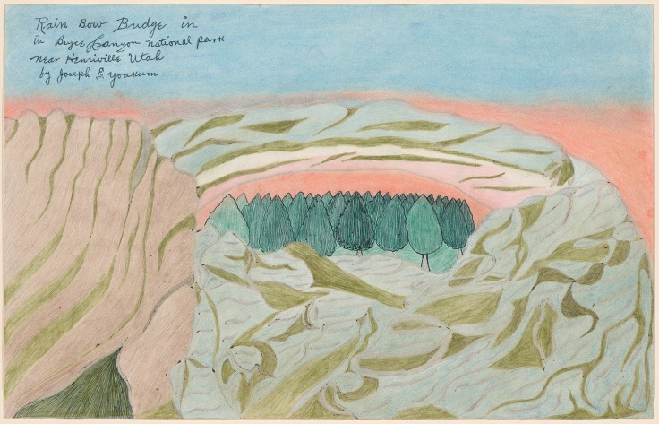 Drawing by Joseph Elmer Yoakum titled Rain Bow Bridge in in Bryce Canyon National Park near Henriville Utah, from 1968