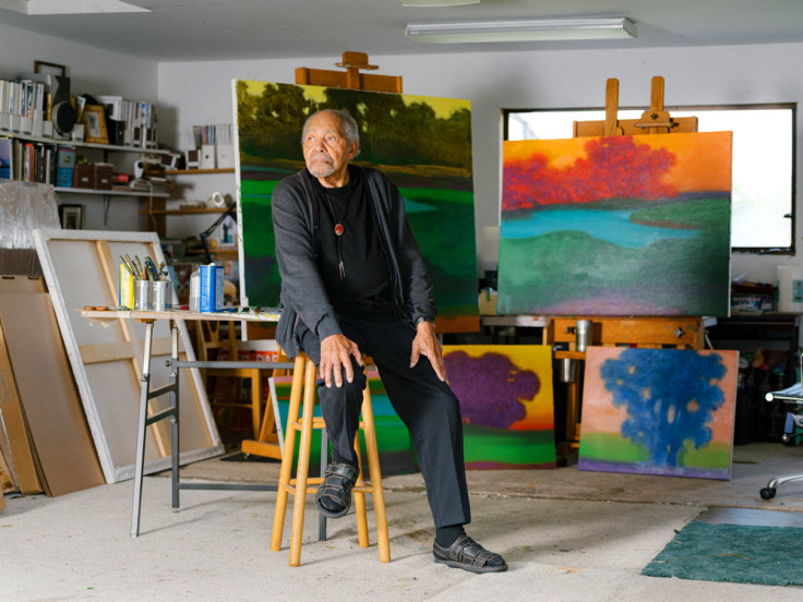 Portrait of Richard Mayhew in his studio photo by Jason Henry
