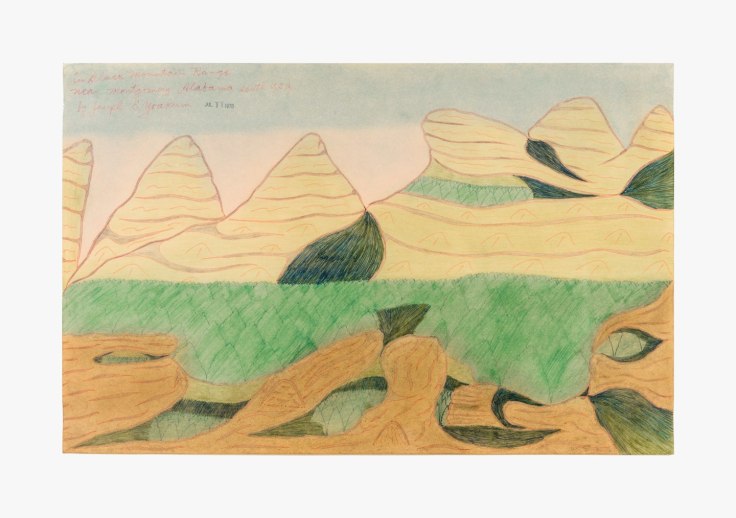 Drawing by Joseph Yoakum titled &quot;In Black Mountain Range Near Montgomery Alabama South U.S.A.&quot; from 1970