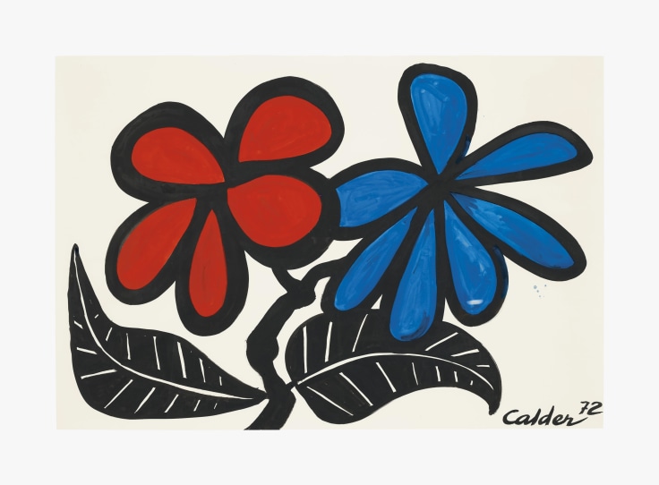 Works on paper by Alexander Calder titled Black Leafed Flowers from 1972