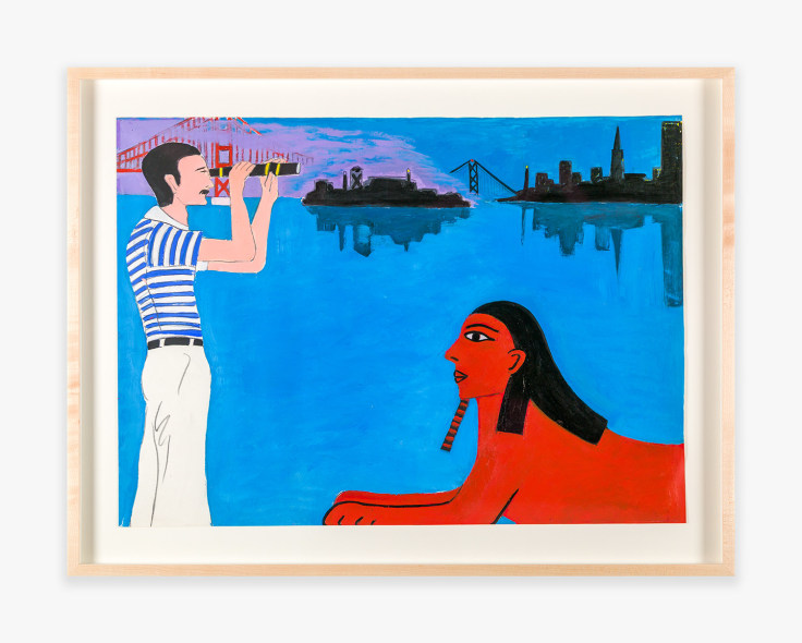 Painting by Joan Brown titled David with Sphinx from 1978