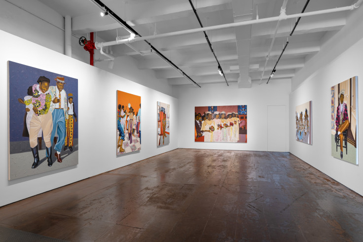 Installation view of Cornelius Annor: A Fabric of Time and Family, Venus Over Manhattan, New York