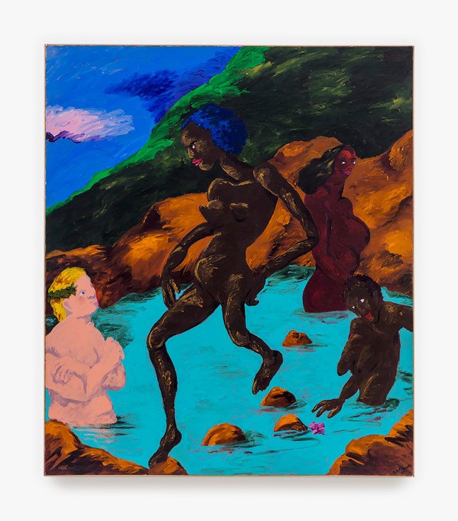 Painting by Robert Colescott titled Laureate at the Bather's Pool from 1984
