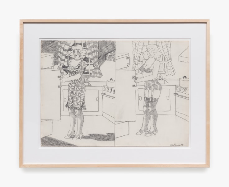 Robert Colescott, &quot;Untitled,&quot; c. 1975. Graphite on paper; Work: 20 1/8 x 28 in (51.1 x 71.1 cm) Framed: 28 x 35 7/8 in (71.1 x 91.1 cm)