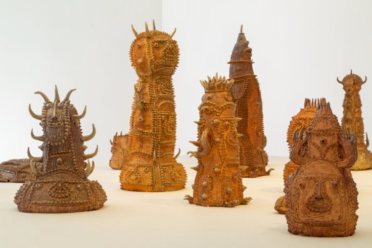 Several sculptures by Shinichi Sawada installed in the artist's solo exhibition at Venus Over Manhattan