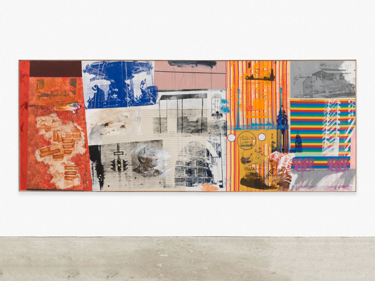 Painting by Robert Rauschenberg titled Primo Calle/ROCI VENEZUELA, from 1985.