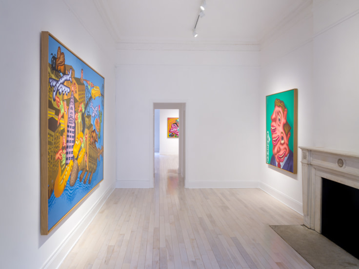 Installation view of Peter Saul New Paintings at Venus Over Manhattan, New York