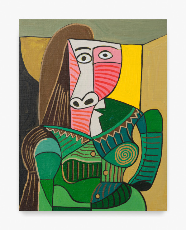 Painting by Keiichi Tanaami titled Pleasure of Picasso &ndash; Mother and Child No. 139 from 2020-2022