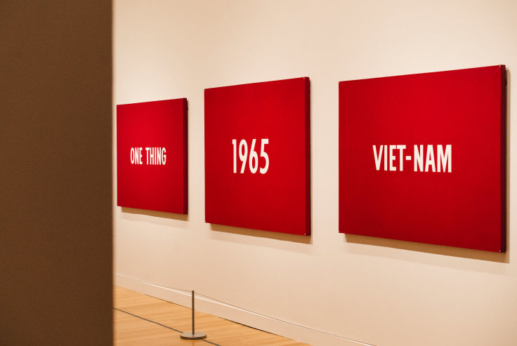 On Kawara, &ldquo;Title,&rdquo; 1965, at &ldquo;Artists Respond: American Art and the Vietnam War, 1965-1975.&rdquo; He began a clock-ticking series of paintings consisting entirely of calendar dates.