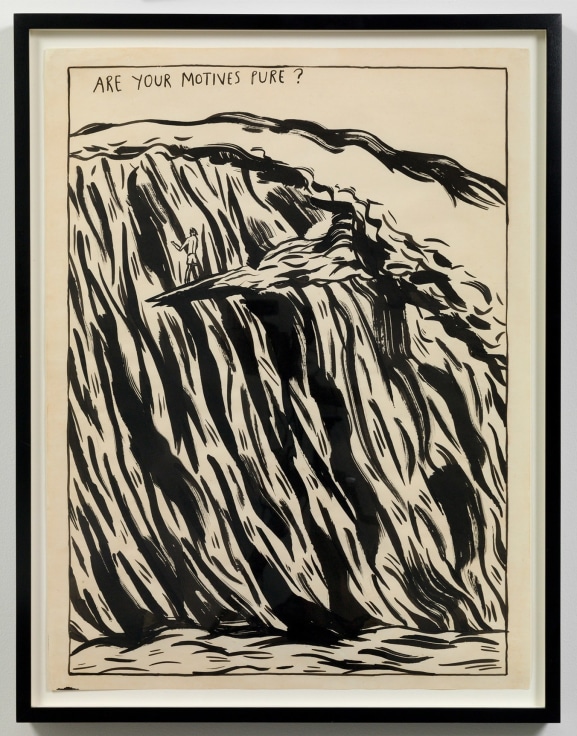 &quot;Untitled (Are your motives pure?),&quot; 1987 by Raymond Pettibon. Photo by Adam Reich / Courtesy of the artist and Venus Over Manhattan.