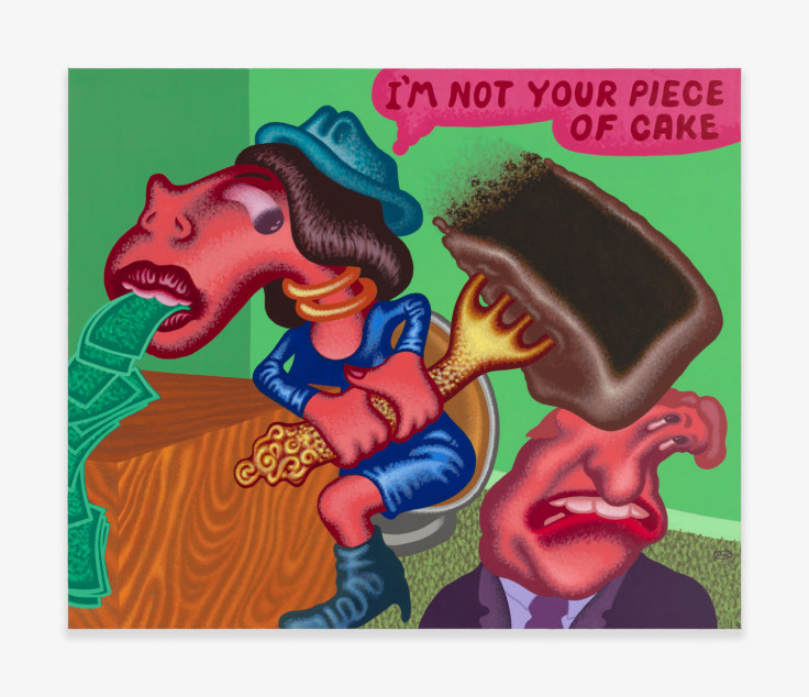 Painting by Peter Saul titled I'm Not Your Piece of Cake from 2020