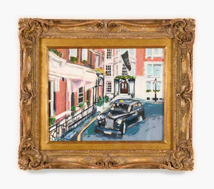 Painting titled London taxicab at Dukes Hotel London, England by Karen Kilimnik from 2007