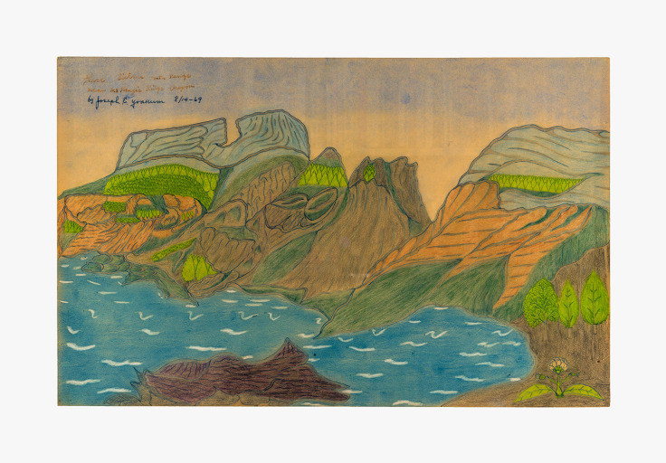 Drawing by Joseph Yoakum titled &quot;Three Sisters Mountain range near McKenzie Ridge&quot; from 1969