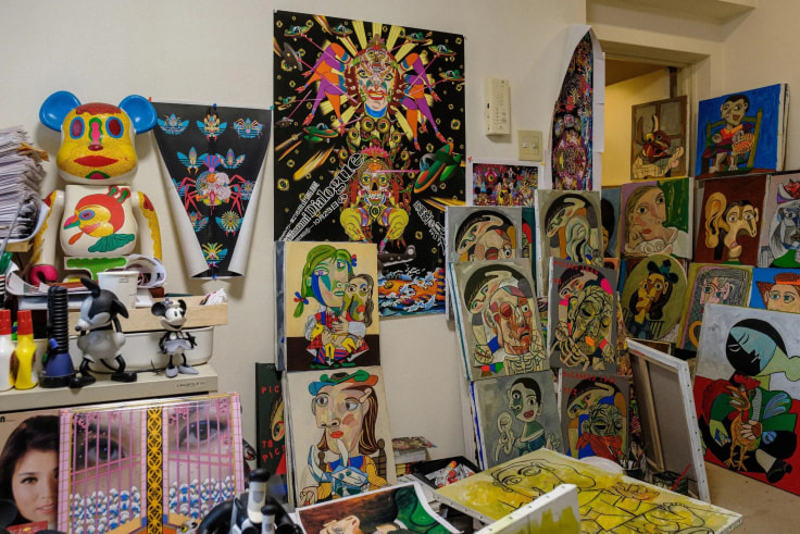 Tanaami&rsquo;s studio, in a modest apartment across the hall from where he lives with his wife, is crammed with hundreds of reimagined canvases of Picasso&rsquo;s &ldquo;Mother and Child&rdquo; works. Credit Lance Henderstein.