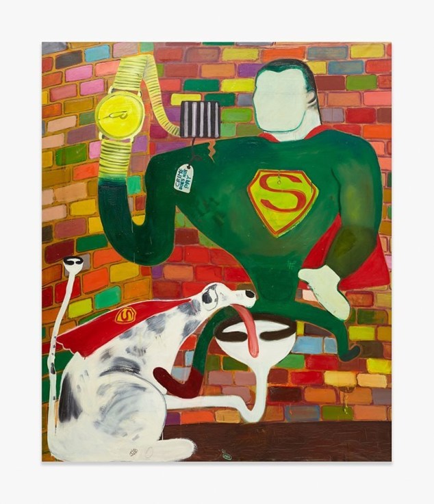 Painting by Peter Saul titled Superman and Superdog in Jaail