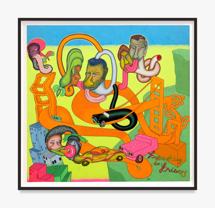 Work on board by Peter Saul titled Frenching in 'Frisco from 1969