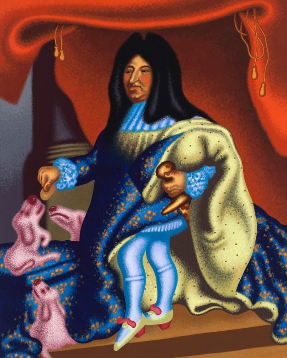 Peter Saul, &quot;Louis XIV Feeds His Pets,&quot; 2015. Copyright Peter Saul. Courtesy of Mary Boone Gallery, New York.&nbsp;