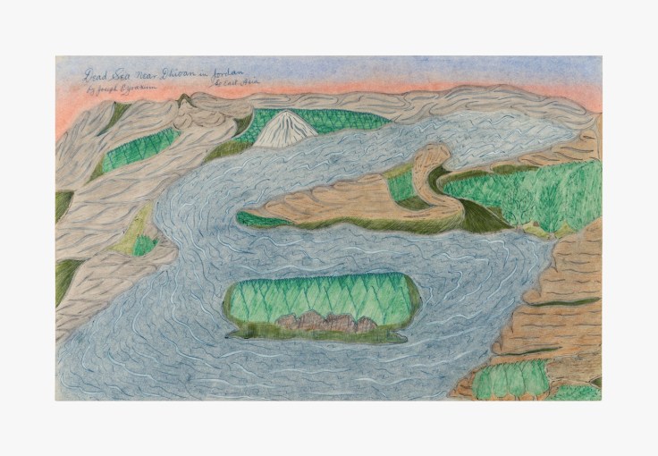 Drawing by Joseph Yoakum titled &quot;Dead Sea near Dhioan in Jordan So East Asia&quot; from 1970