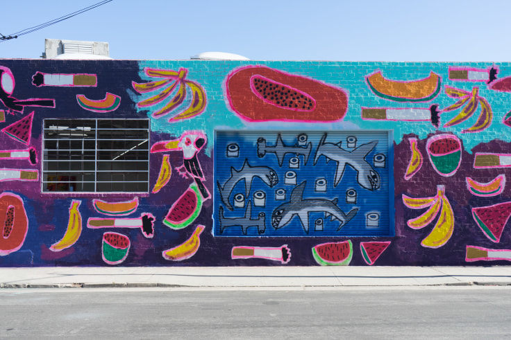 Installation view of Katherine Bernhardt: Fruit Salad, Venus Over Los Angeles, Los Angeles, 2015