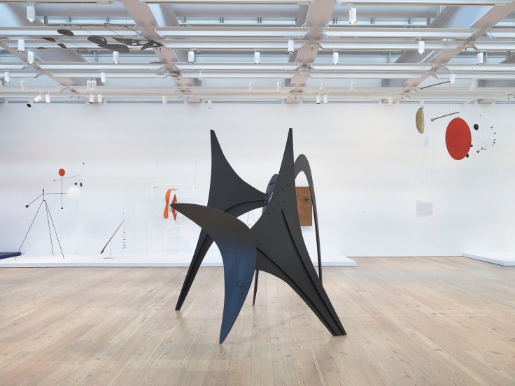 Installation image of the exhibition titled Calder: Hypermobility at the Whitney Museum of American Art