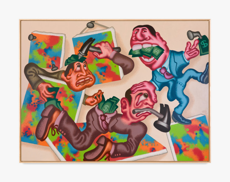Painting by Peter Saul titled Bad Day at the Gallery from 2023