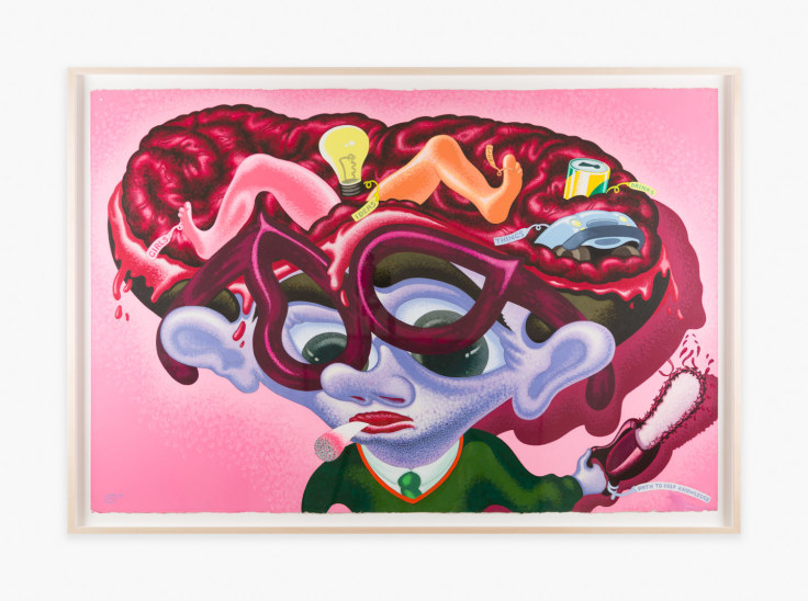 Painting on paper by Peter Saul titled Path to Self Knowledge from 1986.