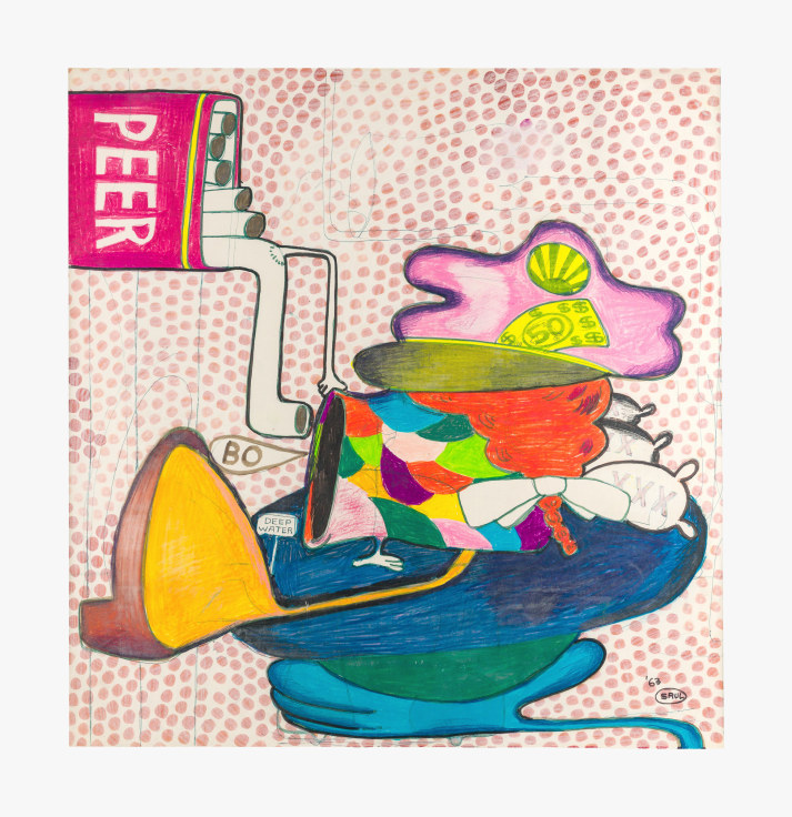 Work on paper by Peter Saul titled Peer from 1963
