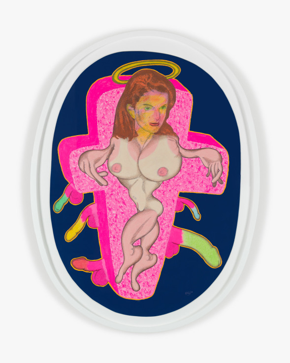 Work on board by Peter Saul titled Jacqueline Kennedy from 1969.
