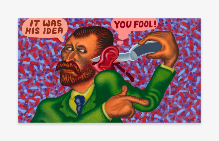 Painting by Peter Saul titled Van Gogh Cuts Off His Ear from 2021