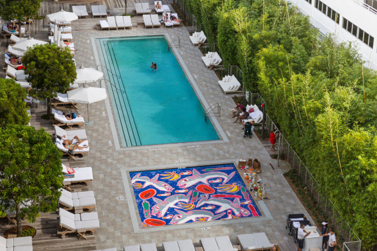 Katherine Bernhardt&rsquo;s Artsy Projects swimming pool installation at Nautilus, a SIXTY Hotel, Miami. Photo by Silvia Ros for Artsy.