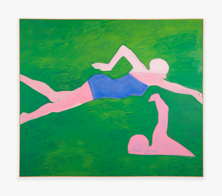 Painting by Joan Brown titled Swimmers #2 (The Crawl) from 1974