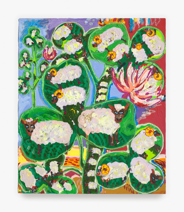 Painting by Maija Peeples-Bright titled Sheep Shamrock from 1975