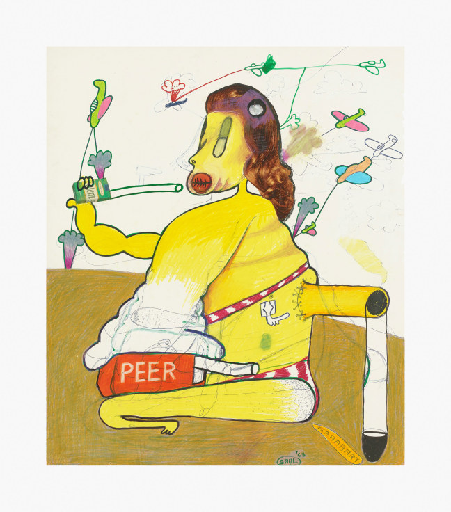 Work on paper by Peter Saul titled Peer with Salem Cigarette from 1963