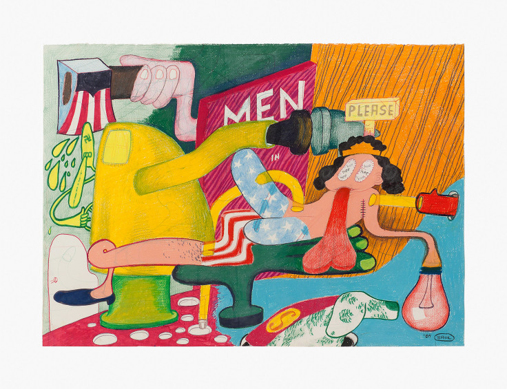 Work on paper by Peter Saul titled Men/Please from 1964