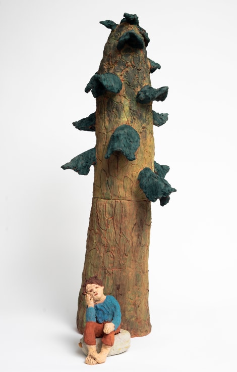 Sally Saul, Meditation Tree, 2020, Clay and glaze, 34 1/2 x 12 x 11 in (87.6 x 30.5 x 27.9 cm).