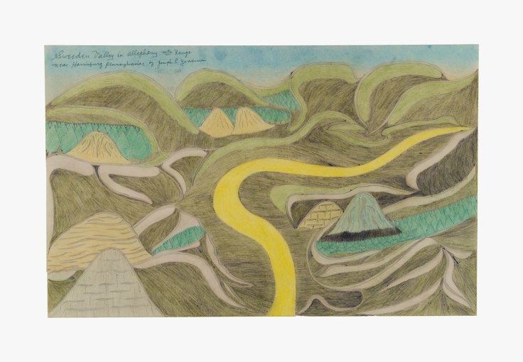 Drawing by Joseph Yoakum titled &quot;Sweeden Valley in allegheny mtn Range near Harrisburg Pennsylvania&quot; from 1968