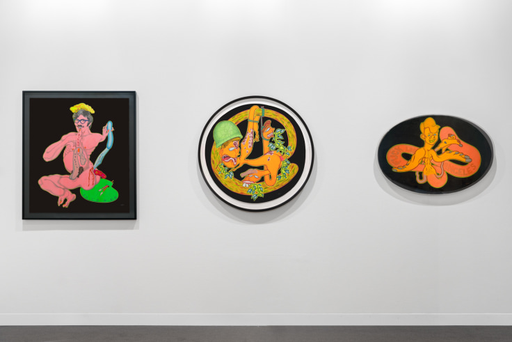 Installation view of Peter Saul at Art Basel, 2021
