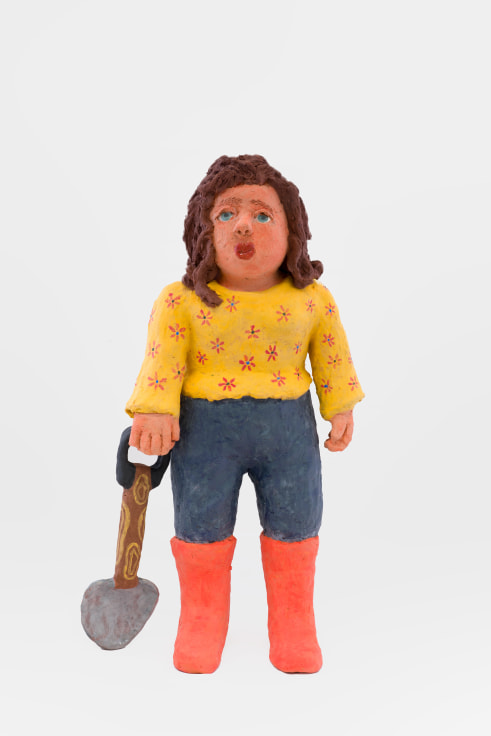 Sculpture by Sally Saul titled Woman with Shovel from 2021