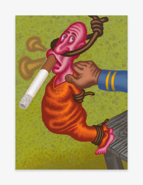Painting by Peter Saul titled The Last Smoke from 2021