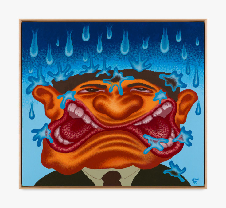 Painting by Peter Saul titled Rain! from 2022